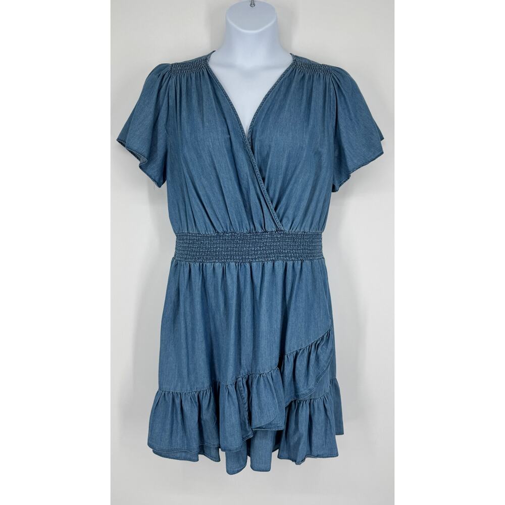MICHAEL Michael Kors 1X Light Cadet Wash Tiered Faux-Wrap Fit & Flare Dress - Picture 3 of 6